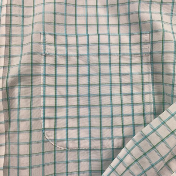 Brooks Brothers Slim Fit Shirt Men 17 - 35 White Green Checkered Polo Non-Iron - Picture 3 of 10